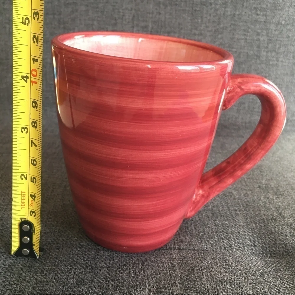 Festive, Colorful, Red Striped Ceramic Mug, 12 oz